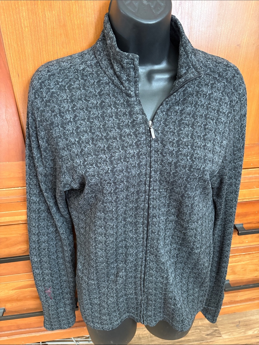 ibex Charcoal Patterned merino wool Full-Zip Knit Jacket